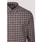 Erkek Gömlek Kiremit Uzun Kol Ekose Kareli Flanel Yün Tuşeli Slim Fit Düğmeli Yaka Shirt NCS JEANS 7270 KİREMİT M