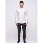 Erkek Gömlek - Slim Fit Pamuklu Esnek Kumaş - Fransız Manşetli Kol Düğmeli Klasik Uzun Kollu Gömlek (Beyaz, Large)