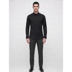 Erkek Gömlek - Slim Fit Pamuklu Esnek Kumaş - Fransız Manşetli Kol Düğmeli Klasik Uzun Kollu Gömlek (Siyah, Small)