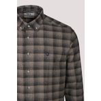 Erkek Gömlek Uzun Kol Bej Ekose Kareli Flanel Yün Tuşeli Slim Fit Düğmeli Yaka Shirt NCS JEANS 7266 BEJ XL