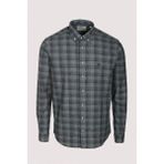 Erkek Gömlek Uzun Kol Haki Ekose Kareli Flanel Yün Tuşeli Slim Fit Düğmeli Yaka Shirt NCS JEANS 7266 - 3XL