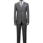 Erkek Gri 3 Parça Takım Elbise, Düğmeli Ceket ve Yelek, Düz Pantolon, Slim Fit Kesim (Gri, 56)