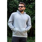 Erkek Gri Baskısız Basic Oversize Kapüşonlu Kanguru Cep Uzun Kollu Kalın Sweatshirt 23ESWTCKAG