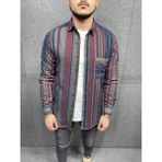 Erkek Gri-Bordo Çizgili Slim-Fit Gömlek