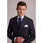 Erkek Gri Çizgili Slim Fit Sivri Yaka Kruvaze%100 Yün Takım Elbise