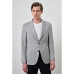 Erkek Gri Keten Dokuma Desenli Slim Fit Mono Yaka Ceket - 6 Drop - 48