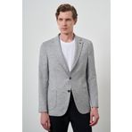 Erkek Gri Keten Dokuma Desenli Slim Fit Mono Yaka Ceket