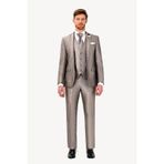 Erkek Gri Kırlangıç Yaka Yelekli Desenli Slim Fit Damatlık
