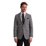 Erkek Gri Kışlık Yünlü Regular Fit Ekose Desenli Tek Ceket