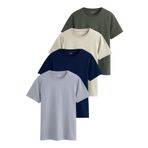 Erkek Gri Lacivert Kırmızı Füme Renk Basic Kesim Bisiklet Yaka%100 Pamuk 4'lü Tişört Paketi (Haki-Taş-Lacivert-Gri, S)