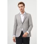 Erkek Gri Poliviskon Slim Fit Mono Yaka Klasik Ceket