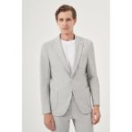 Erkek Gri Poliviskon Trend Çizgili Slim Fit Mono Yaka Takım Elbise