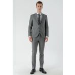Erkek Gri Poliviskon Trend Desenli Slim Fit Mono Yaka Takım Elbise