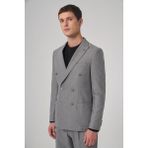 Erkek Gri Poliviskon Trend Desenli Slim Fit Sivri Yaka Takım Elbise