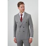 Erkek Gri Poliviskon Trend Kruvaze Çizgili Desen Slim Fit Sivri Yaka Takım Elbise - 46 - 6 Drop
