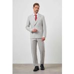 Erkek Gri Poliviskon Trend Kruvaze Slim Fit Sivri Yaka Takım Elbise