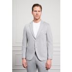 Erkek Gri Poliviskon Trend Örme Çizgili Slim Fit Mono Yaka Takım Elbise