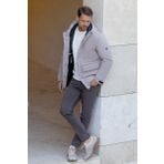 Erkek Gri Polyester Çıtçıtlı Kapüşonlu Mont
