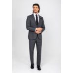 Erkek Gri Regular Fit Ekose Desenli Takım Elbise - 58 / 6 - 6 Drop