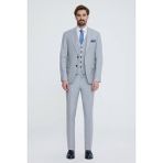 Erkek Gri Slim Fit Sivri Yaka Yelekli Takım Elbise - 56 / 6