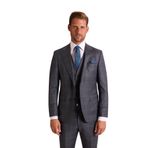 Erkek Gri Slim Fit Sivri Yaka Yelekli Yün Takım Elbise
