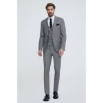 Erkek Gri Slim Fit Sivri Yakalı Yelekli Takım Elbise - 50 / 6
