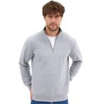 Erkek Gri Standart Fit Normal Kesim Pamuklu Yarım Fermuarlı Dik Yaka Pamuklu Sweatshirt 3XL