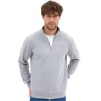 Erkek Gri Standart Fit Normal Kesim Pamuklu Yarım Fermuarlı Dik Yaka Pamuklu Sweatshirt S