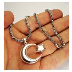 Erkek Gümüş Ayyıldız Türk Bayrağı Kral Zincir Kolye 6014705637663