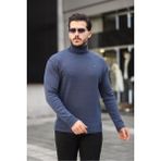 Erkek Günlük Balıkçı Yaka Boğazlı Mavi Triko Kazak - İndigo