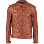 Erkek Günlük Dış Giyim Modaya Uygun Bisikletçi Tarzı Bronz Hakiki Deri Ceket - Cafe Racer Gerçek Deri Ceket, taba rengi, M