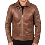 Erkek Günlük Dış Giyim Şık Stil Kafe Yarışçı Hakiki Deri Ceket - Kuzu Derisi Ceket Yarışçı için - Vintage Cafe Racer Biker Gerçek Deri Ceket, Cafe Racer2, L