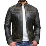 Erkek Günlük Doğal Kahverengi Racer Hakiki Deri Ceket - Moda Sokak Kıyafeti Gerçek Deri Ceket - Tasarımcı Delikli Dolgulu Kuzu Derisi Kafe Yarışçısı - Lüks Kafe Yarışçısı Günlük Deri Ceket, Cafe Race4, XS