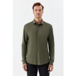 Erkek Haki Dar Kesim Slim Fit %100 Pamuk Düz Dokuma Klasik Yaka Gömlek