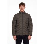 Erkek Haki Dar Kesim Slim Fit Dik Yaka Fermuarlı Mont
