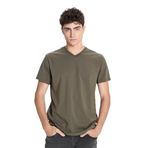 Erkek Haki Slim Fit Dar Kesim%100 Pamuk V Yaka Tişört