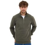 Erkek Haki Standart Fit Normal Kesim Pamuklu Yarım Fermuarlı Dik Yaka Pamuklu Sweatshirt 3XL