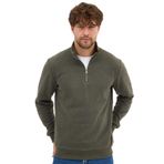Erkek Haki Standart Fit Normal Kesim Pamuklu Yarım Fermuarlı Dik Yaka Pamuklu Sweatshirt M