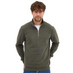 Erkek Haki Standart Fit Normal Kesim Pamuklu Yarım Fermuarlı Dik Yaka Pamuklu Sweatshirt S