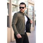 Erkek Haki Su ve Rüzgar Geçirmez Slim Fit Astarlı Mevsimlik Mont