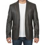 Erkek Hakiki Deri Blazer - 2 Düğmeli Klasik Deri Ceket - İş, Günlük, Ofis, Düğün, Resmi Etkinlik Kıyafeti, Koyu Kahverengi Ovmak, 3XL