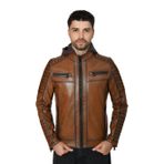 Erkek Hakiki Deri Ceket 2121 Kapşon (Kahverengi, 4XL)