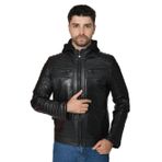 Erkek Hakiki Deri Ceket 2121 Kapşon (Siyah, L)