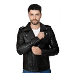 Erkek Hakiki Deri Ceket Motorcu 777 (Siyah, L)