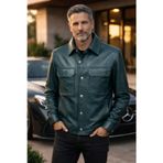 Erkek Hakiki Deri Ceket Yeşil Gömlek Model Premium Slim Fit Gerçek Deri Mont Üretici Garantili 19060