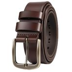 Erkek Hakiki Deri Kemer - Ayarlanabilir Uzunluk, Günlük İş Kemeri - Kot, İş, Elbise ve Günlük pantolon için, Kahve, Waist 43"-44"