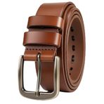 Erkek Hakiki Deri Kemer - Ayarlanabilir Uzunluk, Günlük İş Kemeri - Kot, İş, Elbise ve Günlük pantolon için, Konyak, Waist 33"-34"