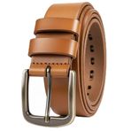 Erkek Hakiki Deri Kemer - Ayarlanabilir Uzunluk, Günlük İş Kemeri - Kot, İş, Elbise ve Günlük pantolon için, taba rengi, Waist 47"-48"