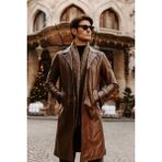 Erkek Hakiki Deri Pardesü - Taba - Açık Kahverengi - 5XL