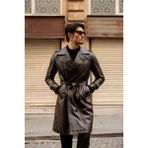 Erkek Hakiki Deri Trençkot - Kahverengi - 2XL